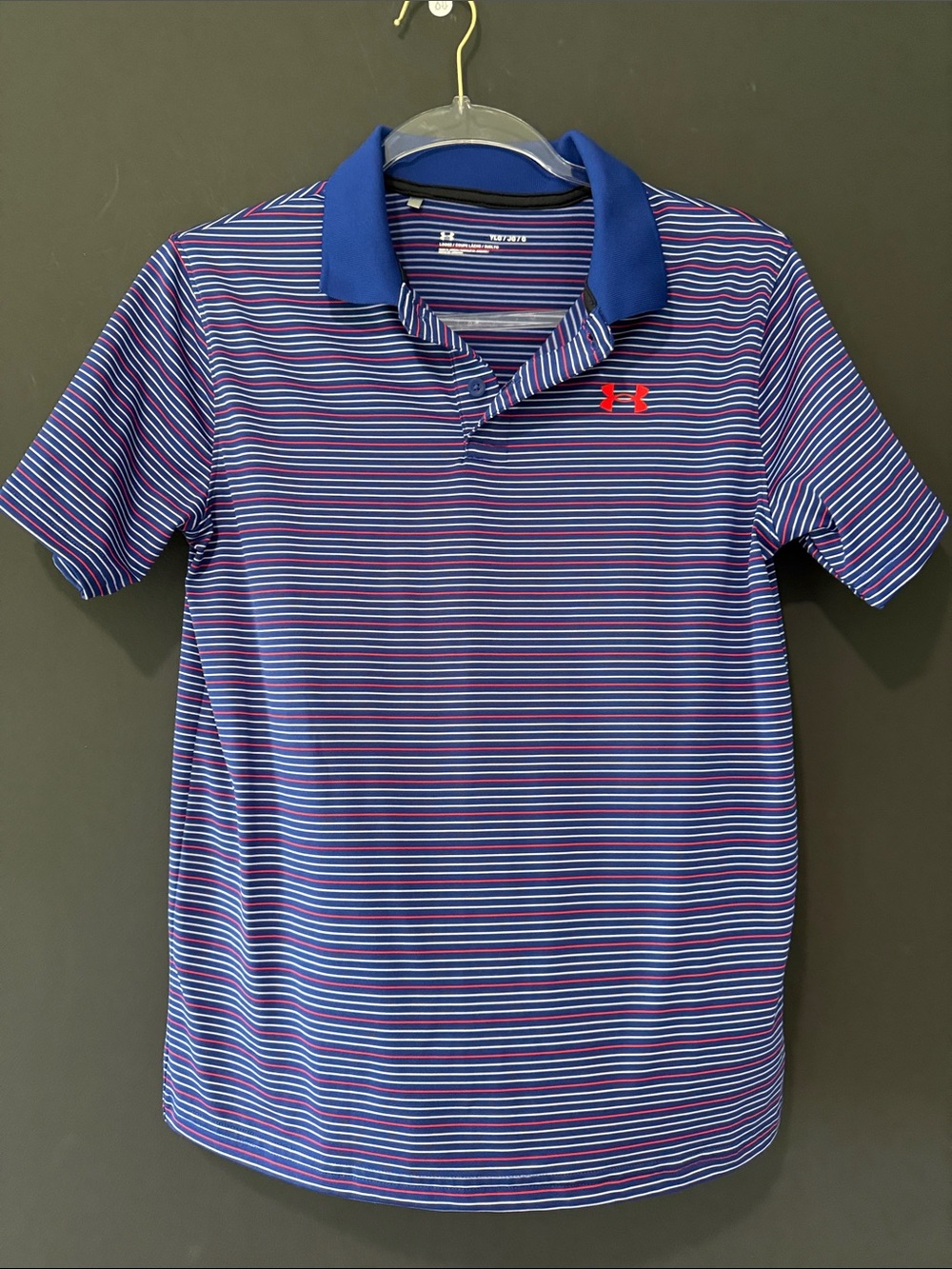 Under Armour Boys Blue Striped Polo with Red Logo